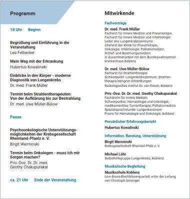 Gesundheitsamt Mayen-Koblenz lädt zu Info-Veranstaltung zum Thema Lungenkrebs ein Gesundheitsamt Mayen-Koblenz lädt zu Info-Veranstaltung zum Thema Lungenkrebs ein